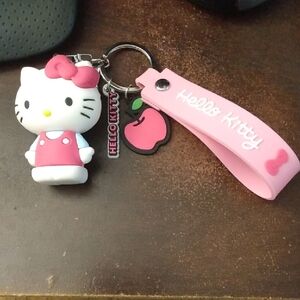 Hello Kitty Pink and White Keychain with Apple Charm